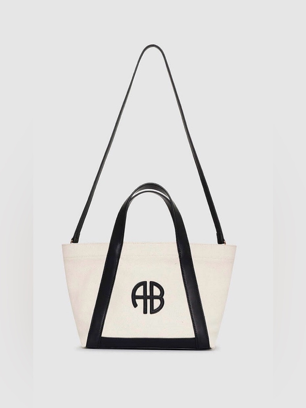Anine Bing Cara Top Handle Canvas Tote with Black Trim and Monogram Detail